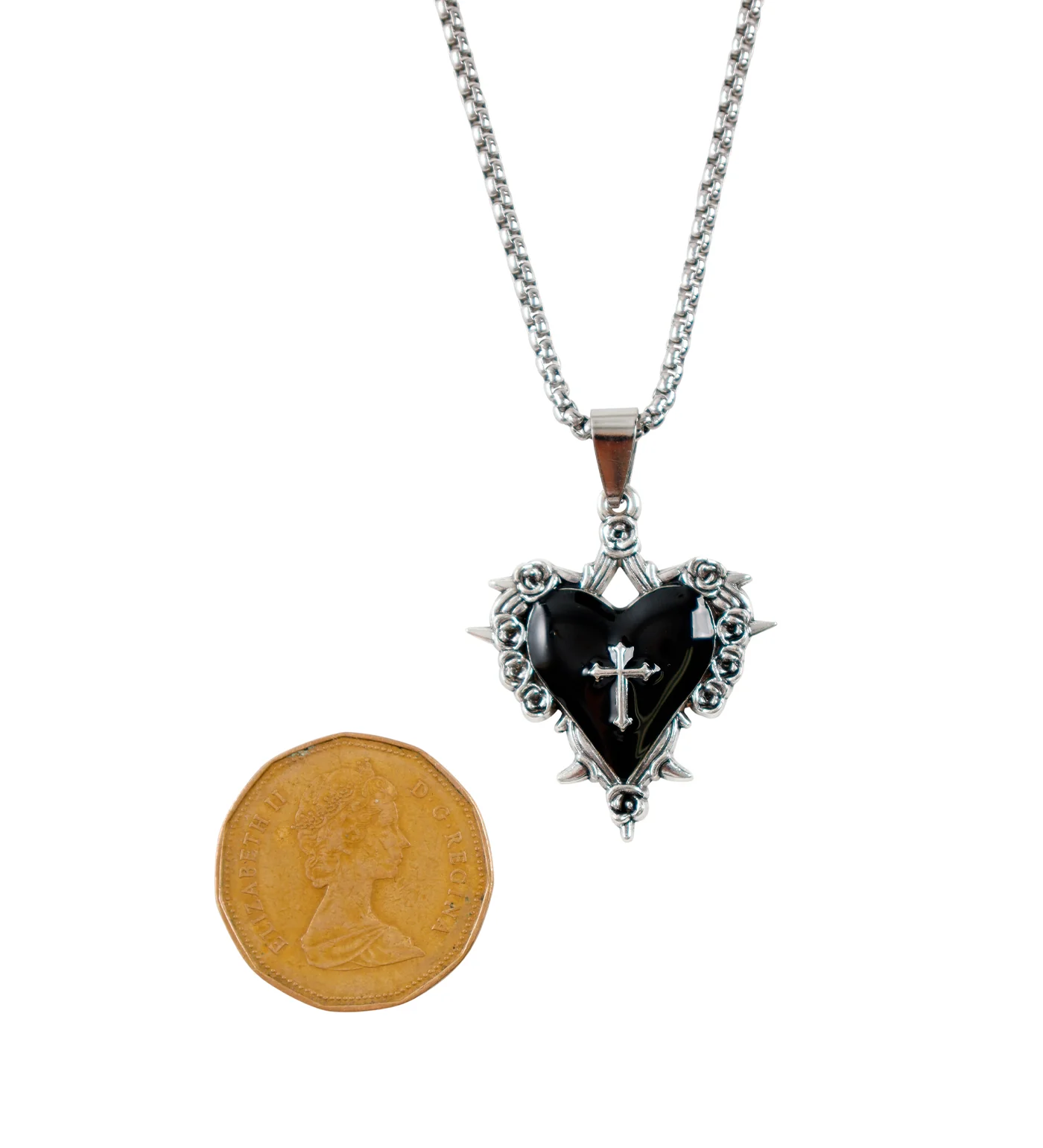 Small Spiked Heart w/ Cross Design Design, Silver/Black (2E) - Image 3