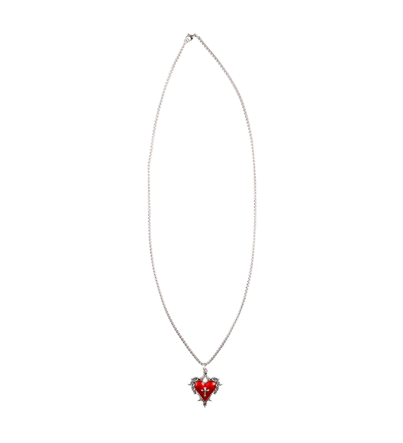 Small Spiked Heart w/ Cross Design Design, Silver/Red (2E) - Image 2