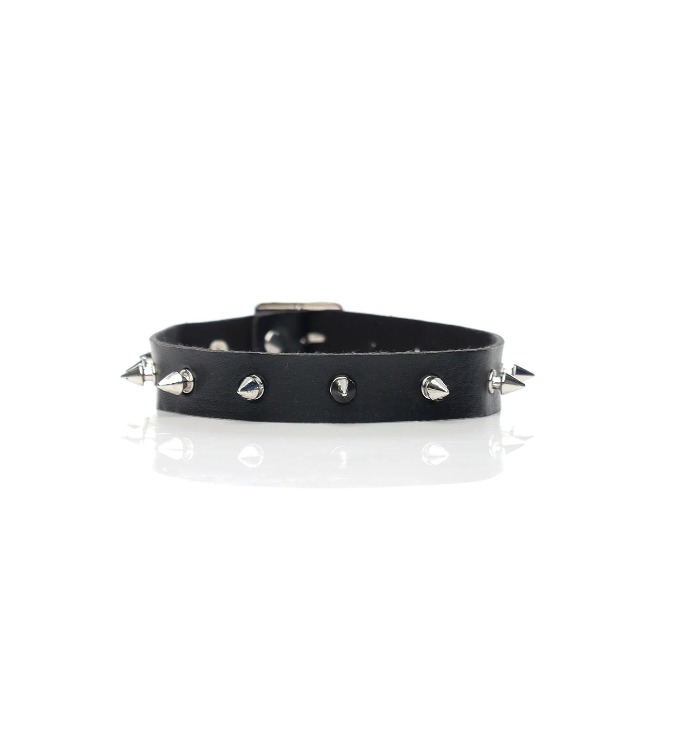 Small Spikes PU Leather Choker, Black/Silver