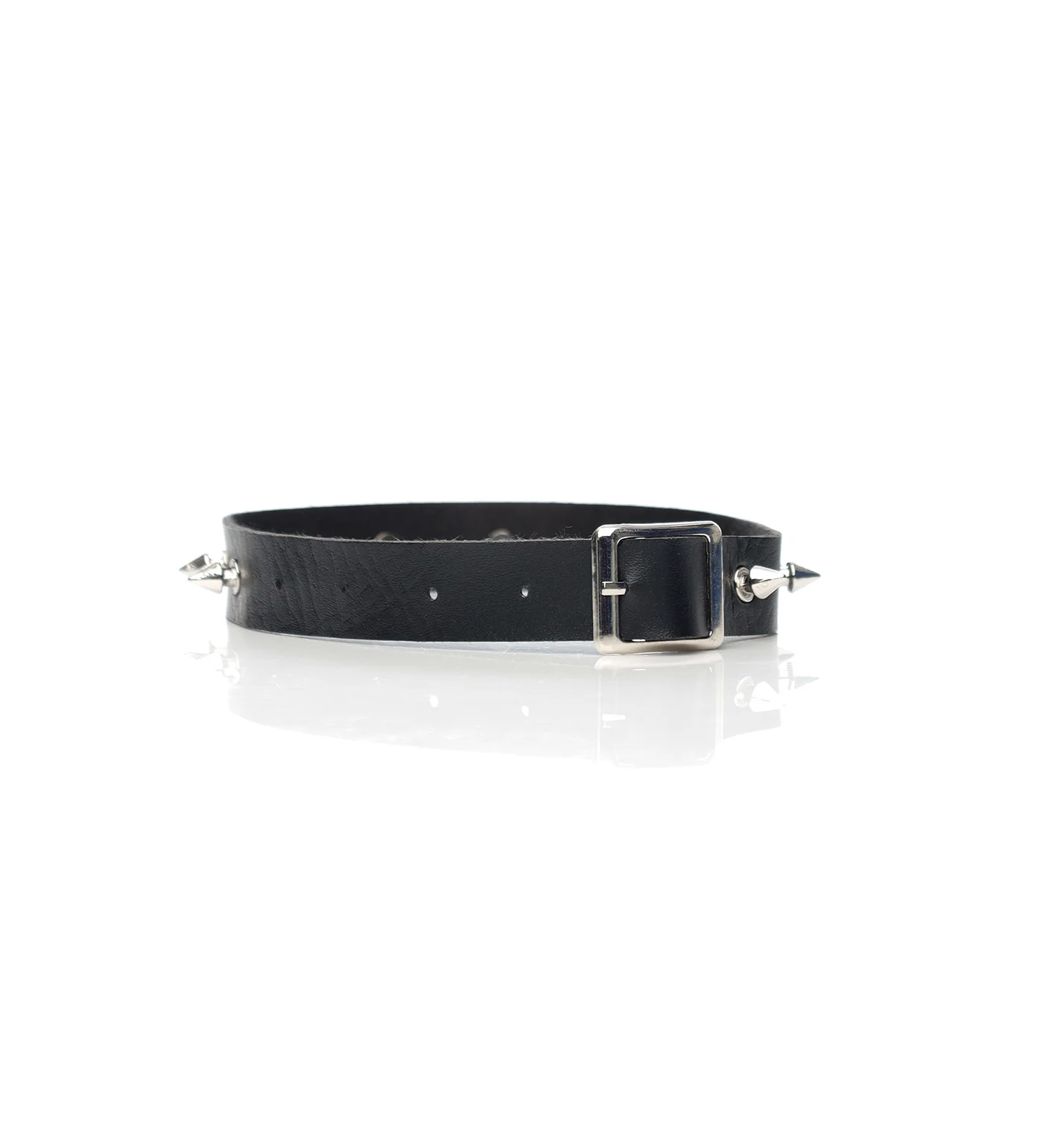 Small Spikes PU Leather Choker, Black/Silver - Image 2