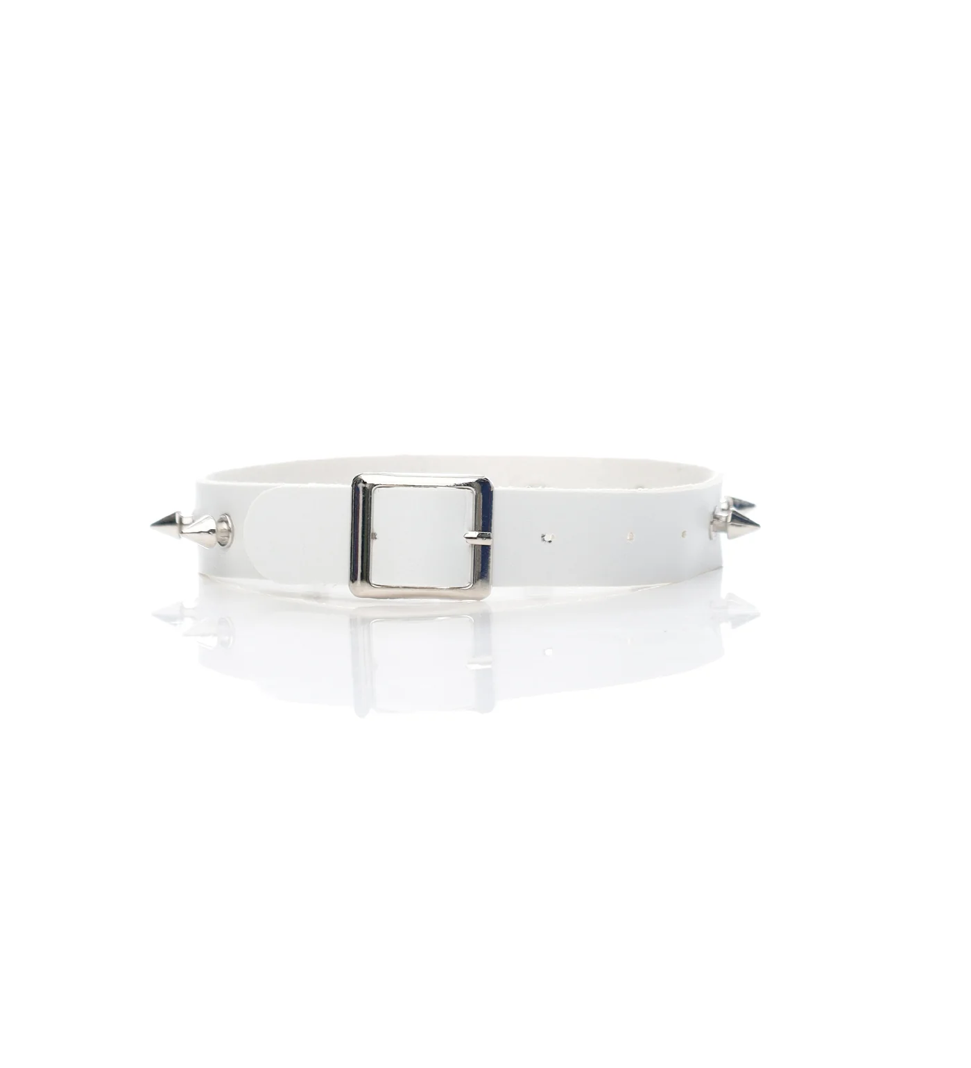 Small Spikes PU Leather Choker, White/Silver - Image 2