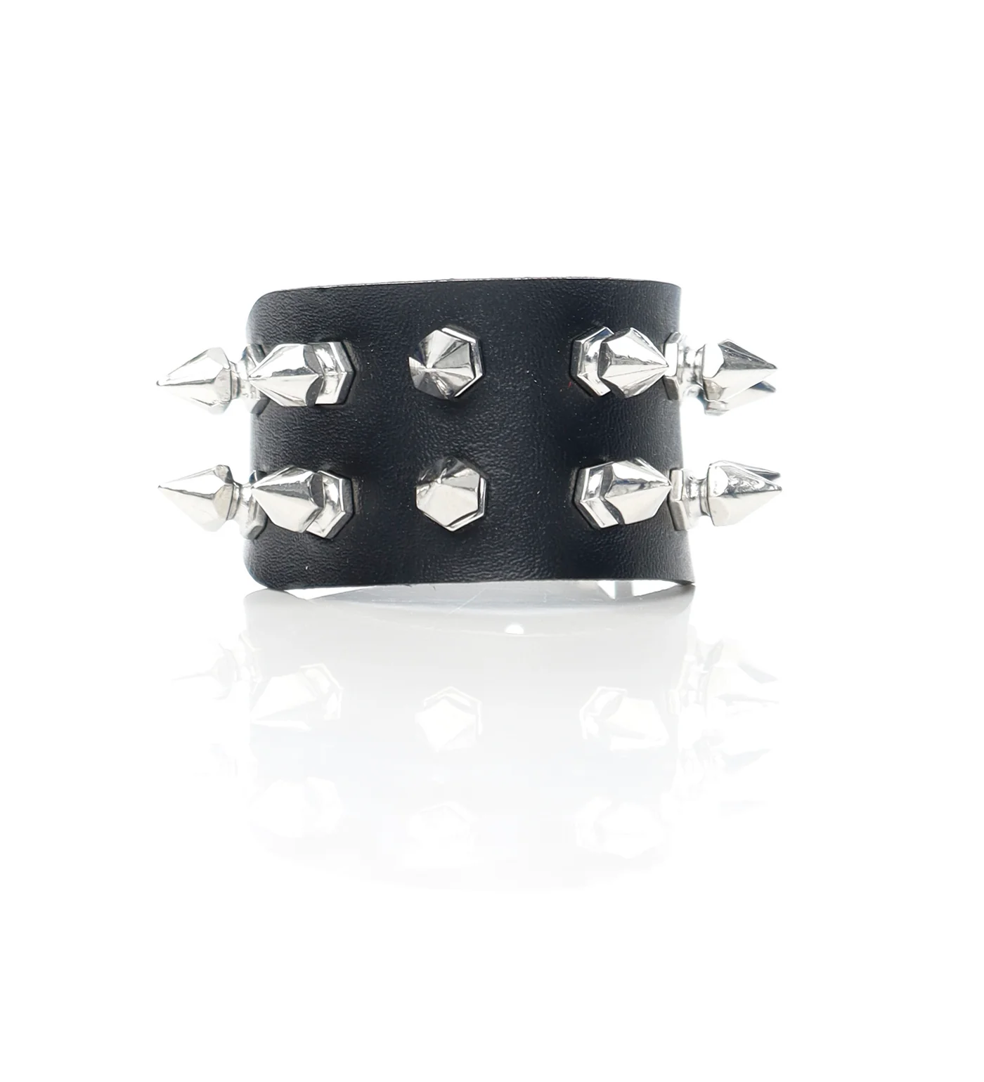 Small Spikes PU Leather Wristband, Black/Silver