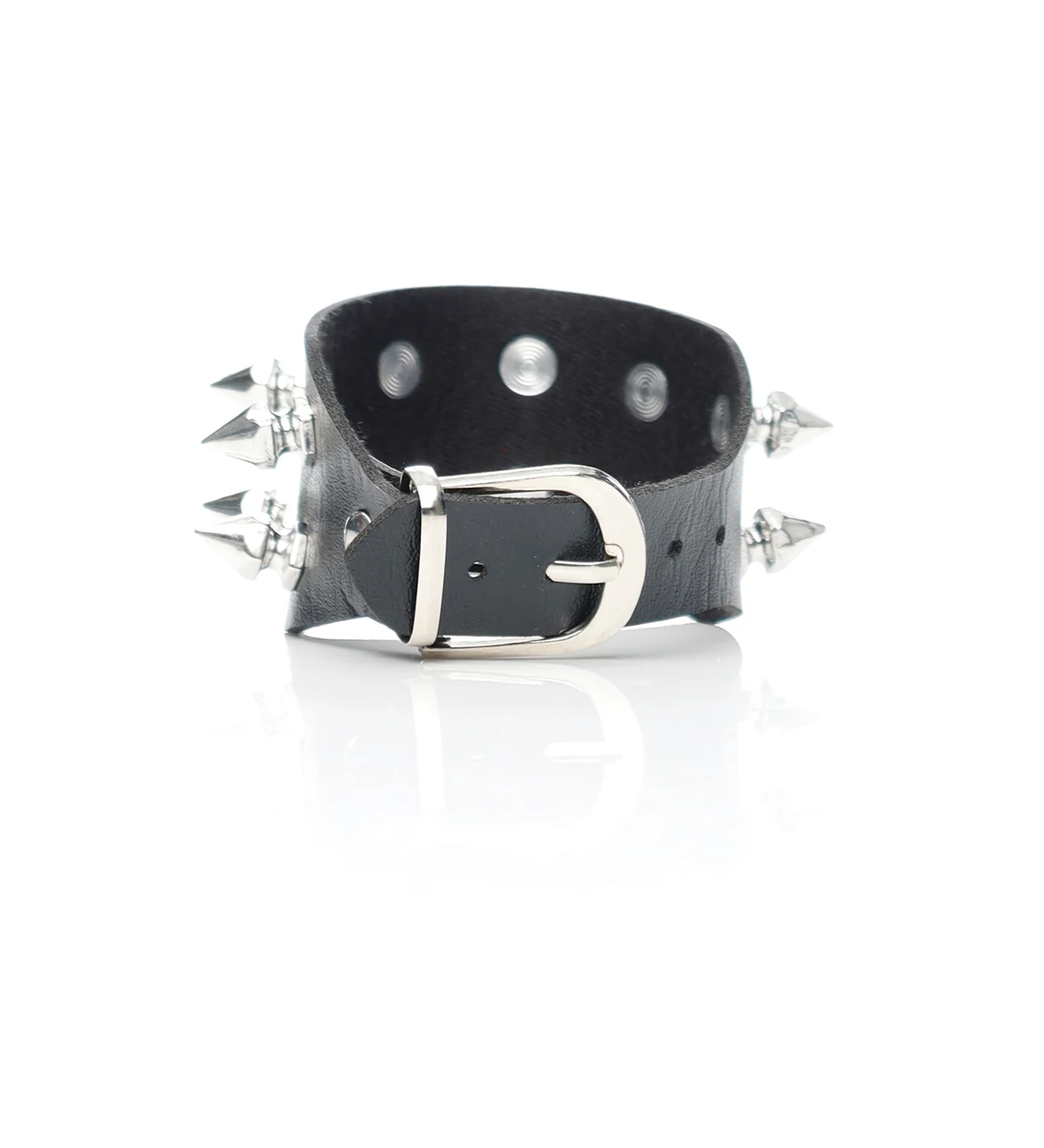 Small Spikes PU Leather Wristband, Black/Silver - Image 2