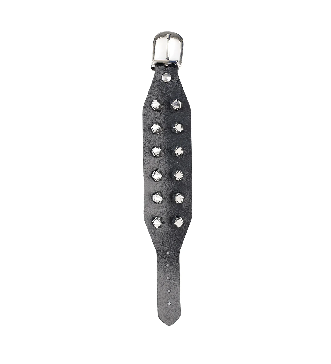 Small Spikes PU Leather Wristband, Black/Silver - Image 3