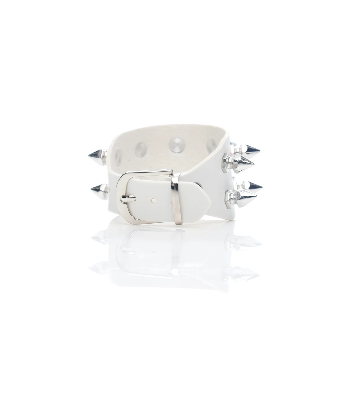 Small Spikes PU Leather Wristband, White/Silver - Image 2