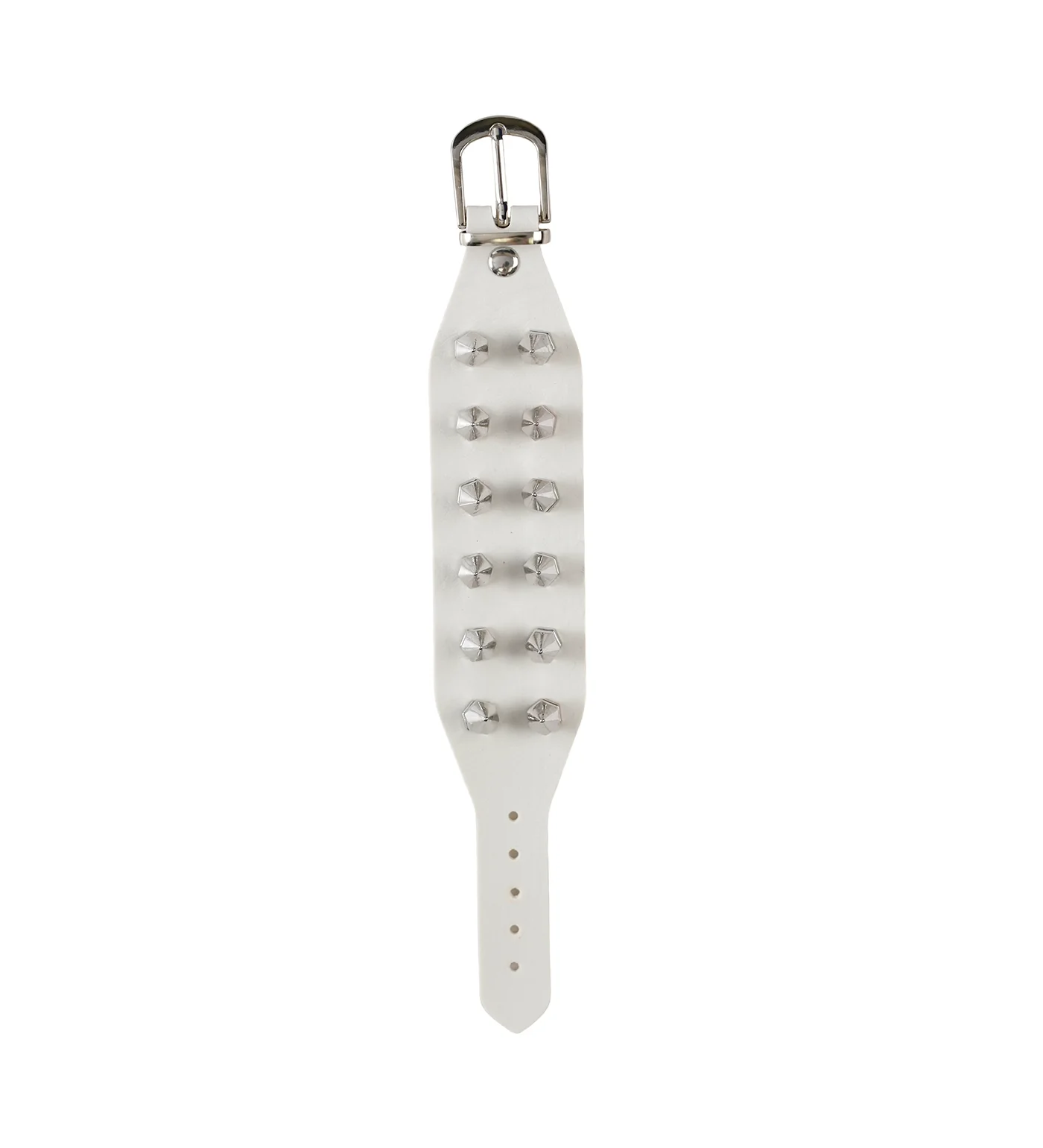 Small Spikes PU Leather Wristband, White/Silver - Image 3