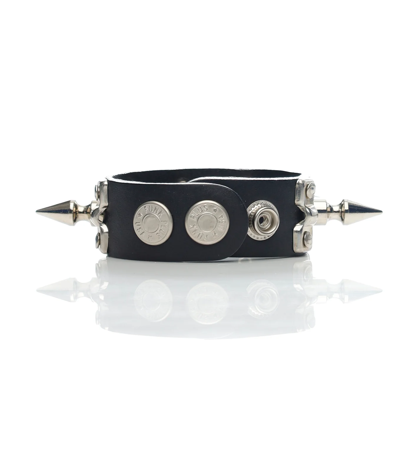 Snap Bracelet w/ 1" Spike & D Holder, Black/Silver - Image 2