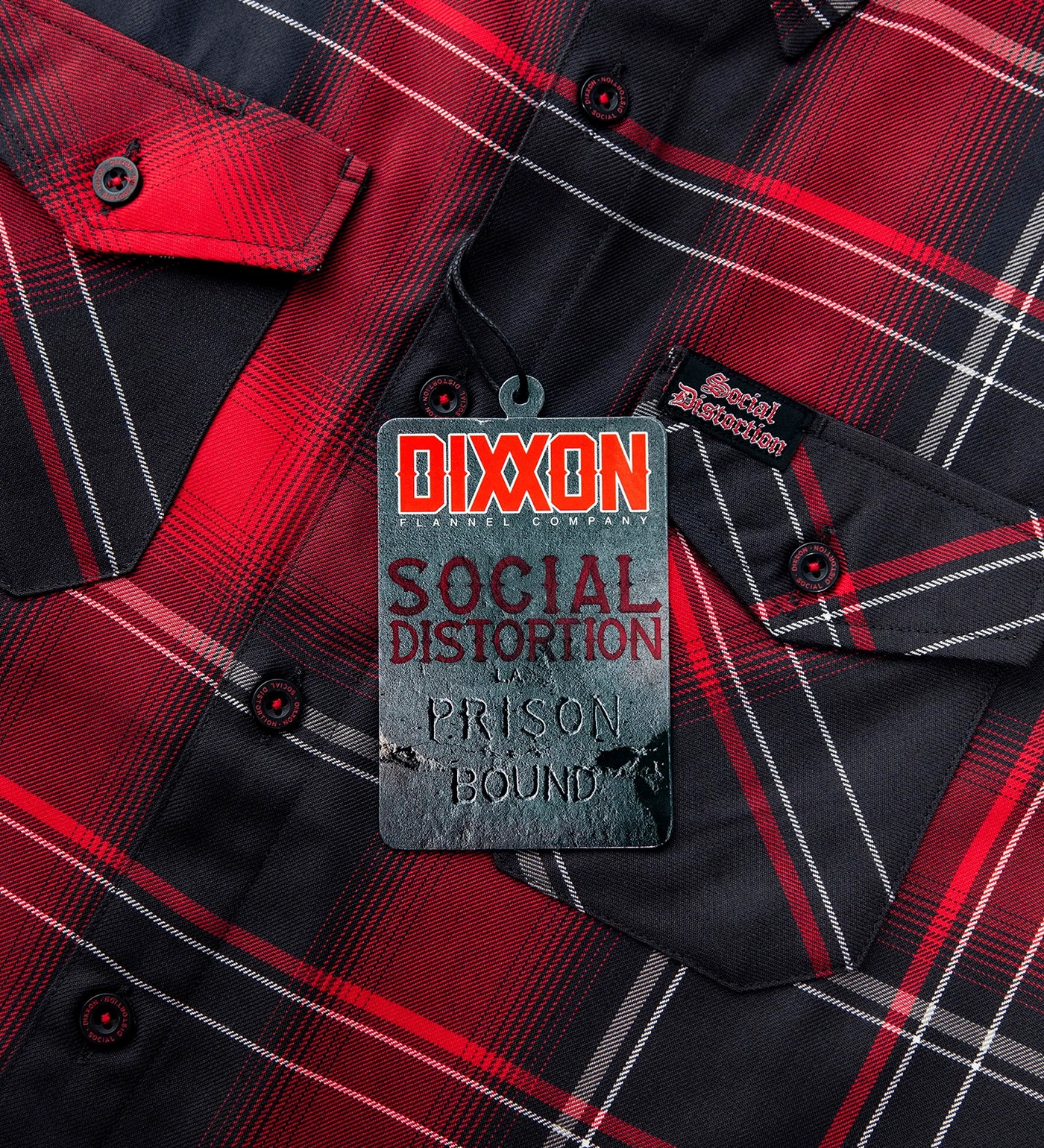 Social Distortion Prison Bound Flannel, Grey/Maroon - Image 3