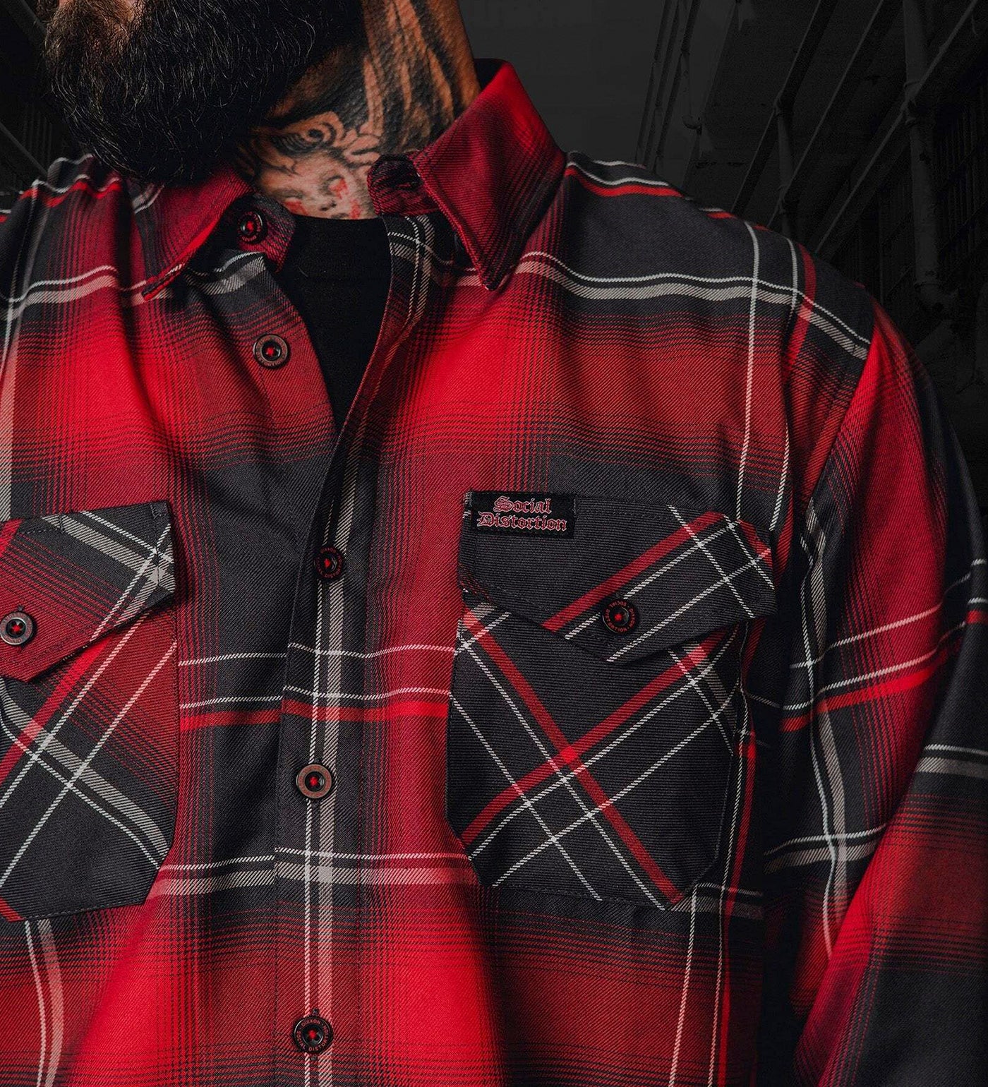 Social Distortion Prison Bound Flannel, Grey/Maroon - Image 4