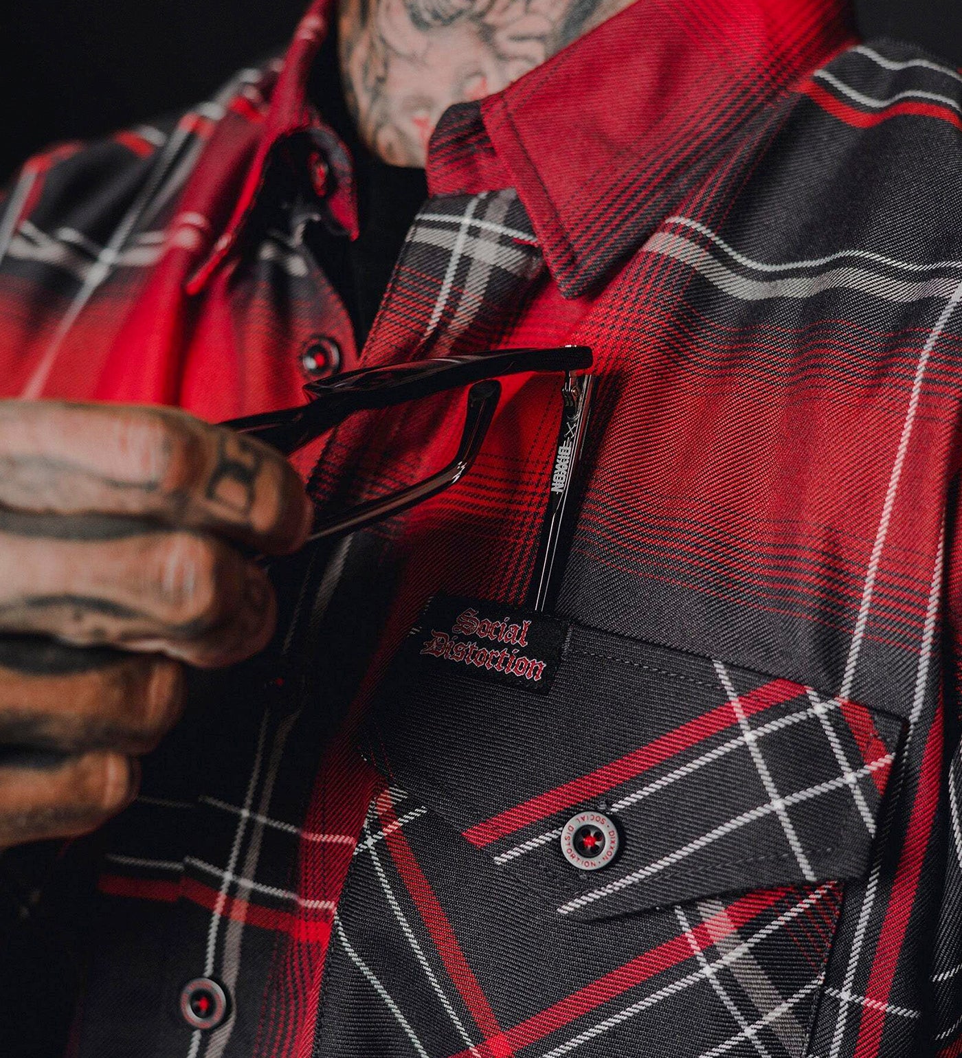 Social Distortion Prison Bound Flannel, Grey/Maroon - Image 6
