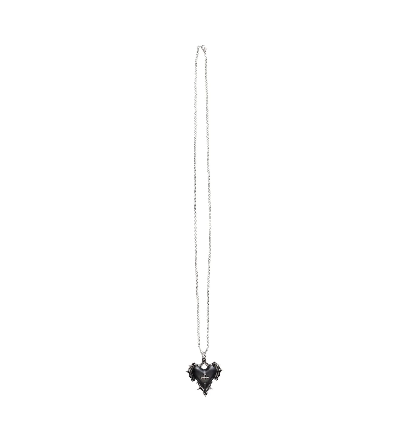 Spiked Heart w/ Cross Design, Silver/Black (2E) - Image 3