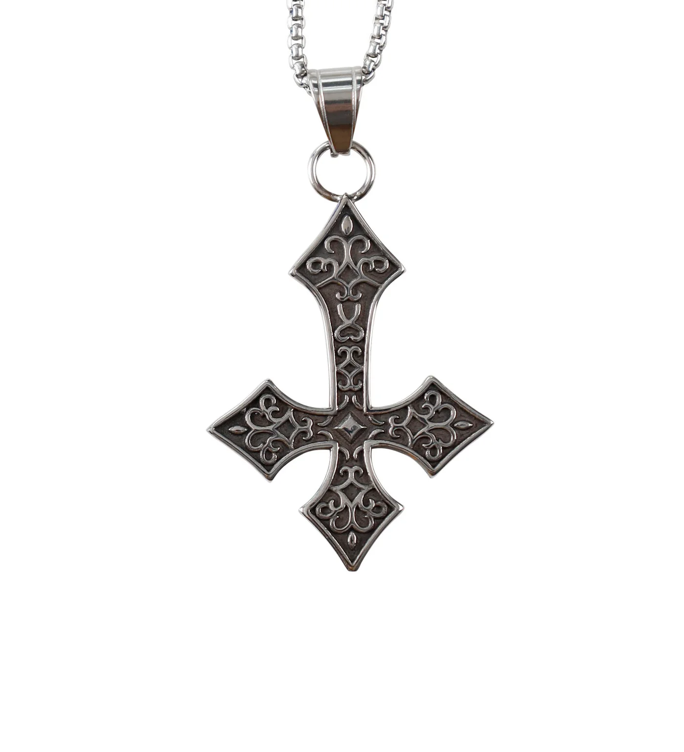 Stainless Inverted Medieval Cross, Stainless (2B)