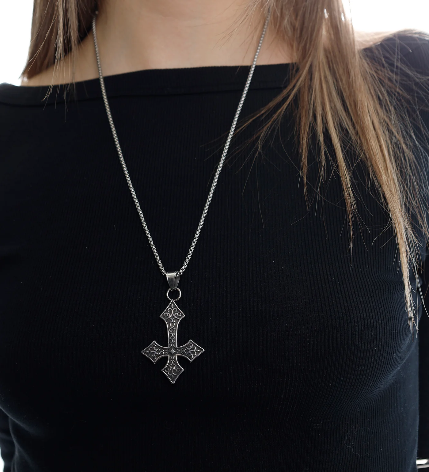 Stainless Inverted Medieval Cross, Stainless (2B) - Image 4