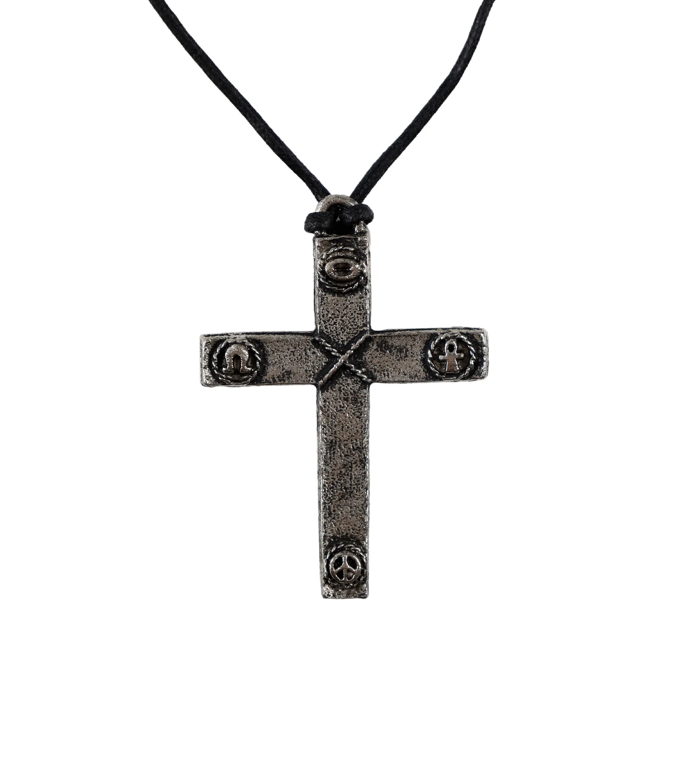 Symbols Cross String Necklace, Black/Silver(2A)