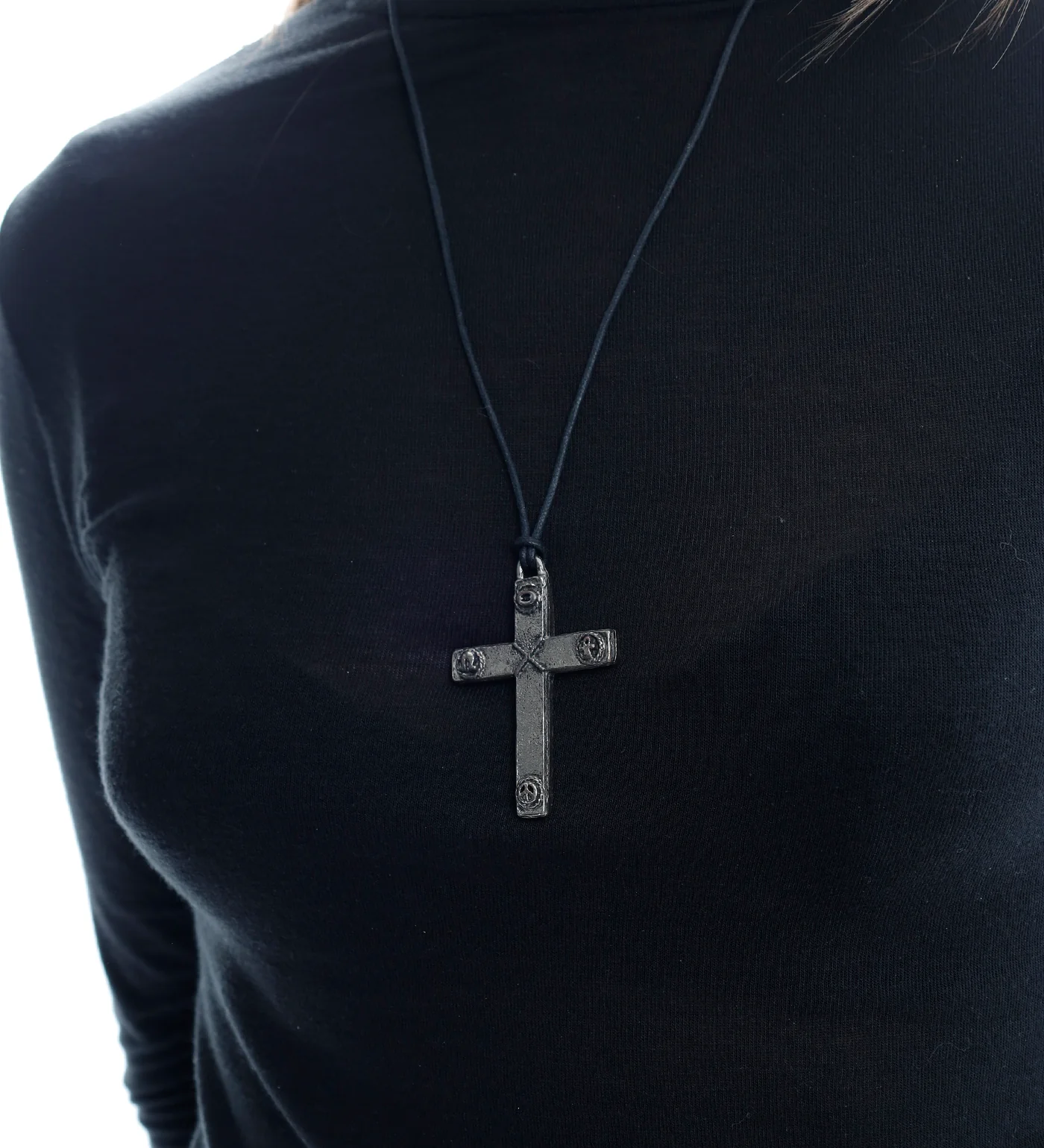 Symbols Cross String Necklace, Black/Silver(2A) - Image 4