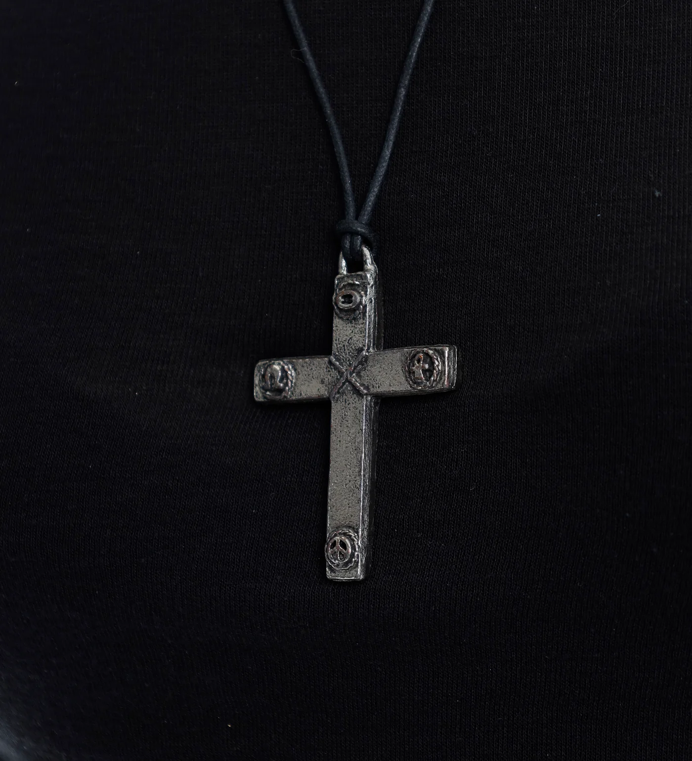 Symbols Cross String Necklace, Black/Silver(2A) - Image 5