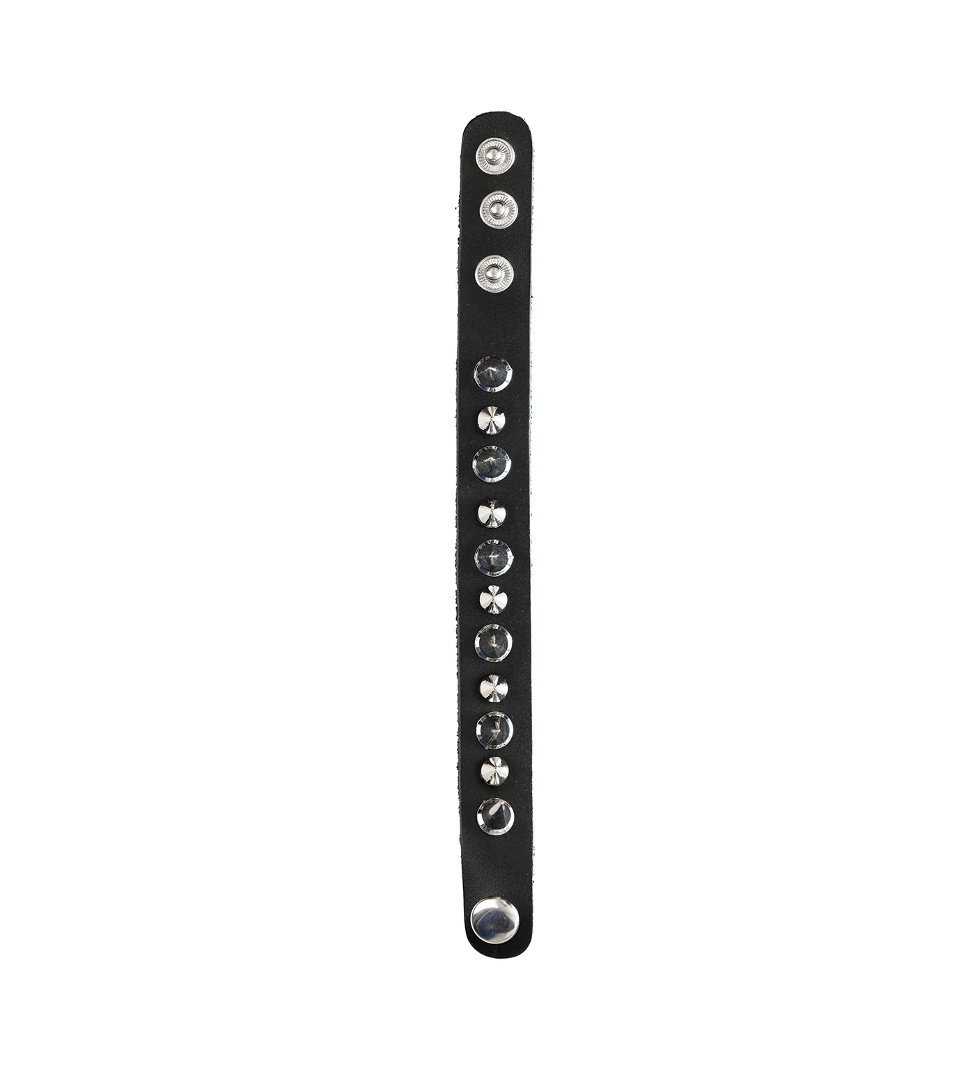 Tall And Short Cone Studs PU Leather Bracelet, Black/Silver - Image 3