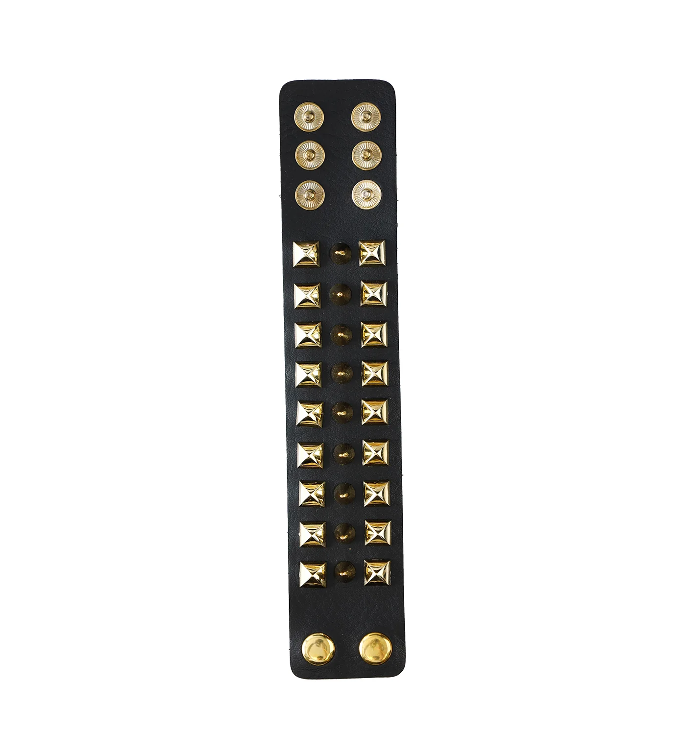 Tall Spikes And Pyramid PU Leather Wristband, Black/Gold - Image 3