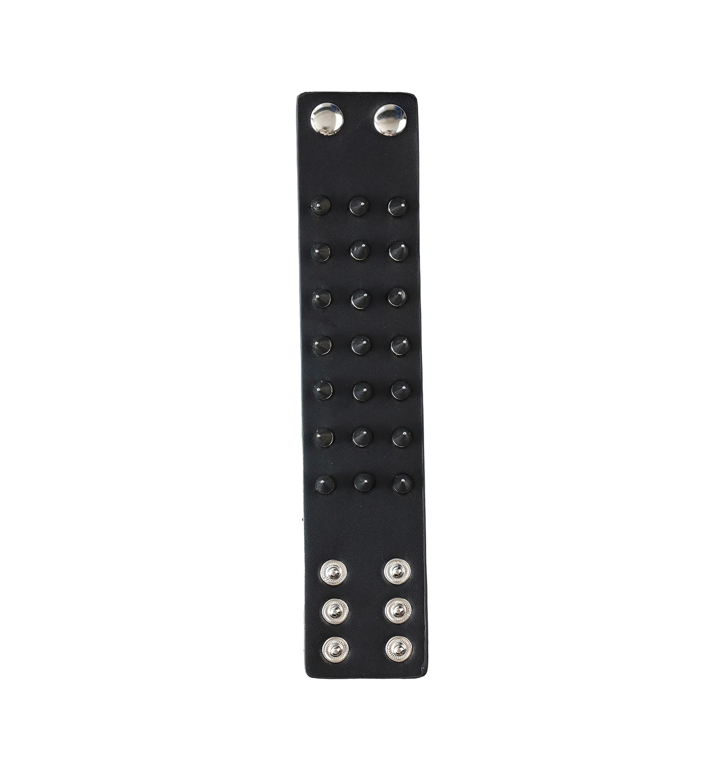 3 Row Spikes PU Leather Wristband, Black/Silver - Image 3