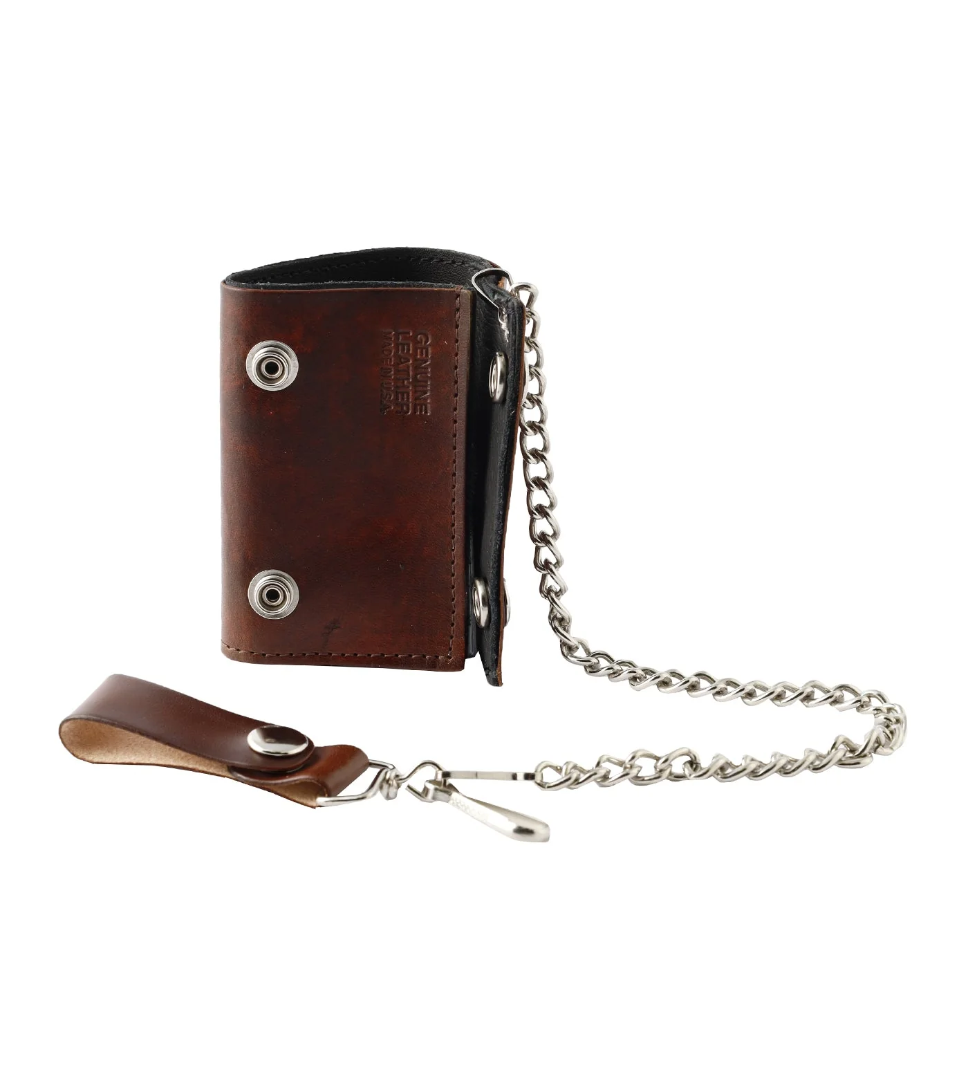 Tri-fold Antique Finish Wallet W/Chain, Brown