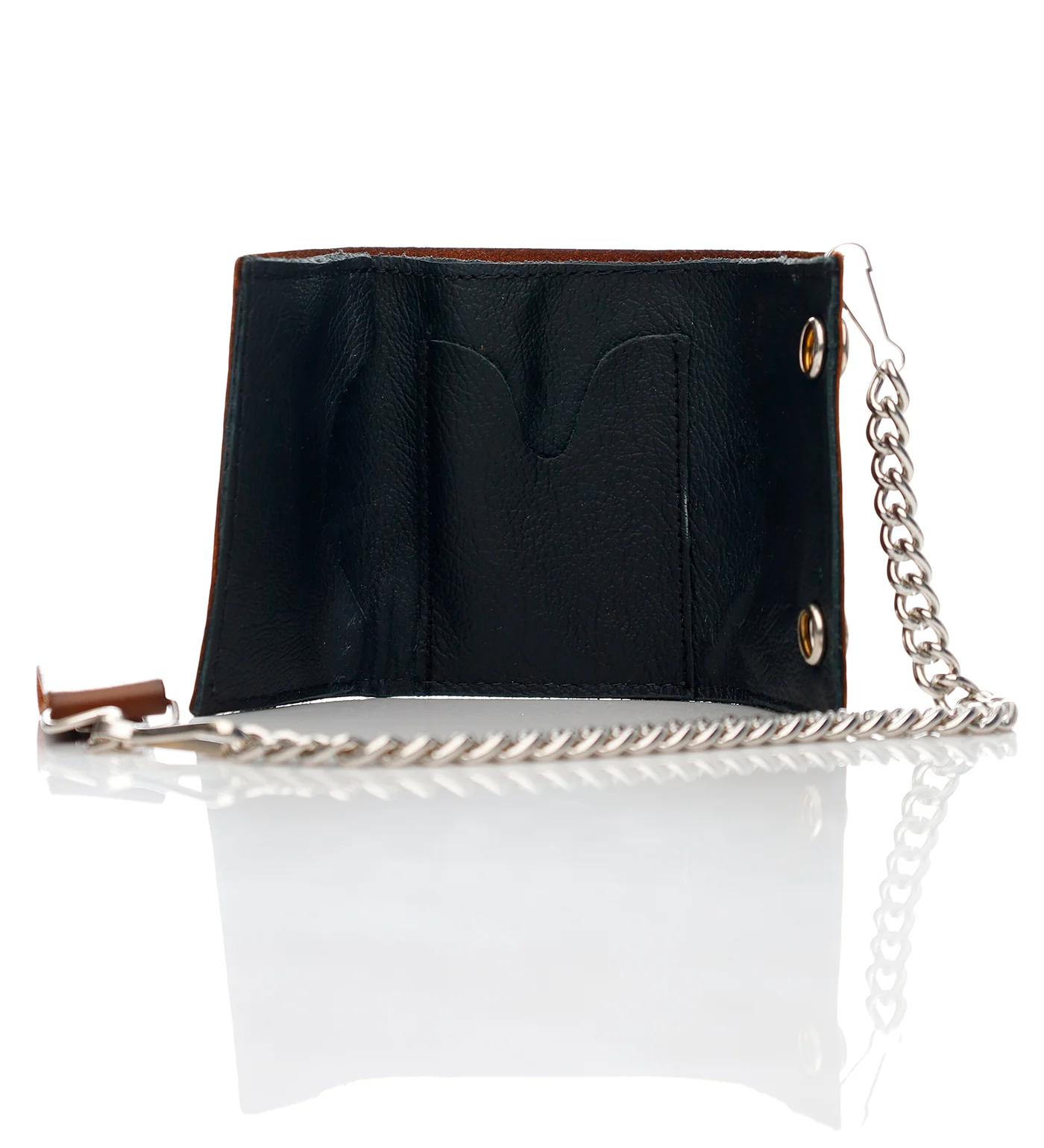 Tri-fold Antique Finish Wallet W/Chain, Brown - Image 2