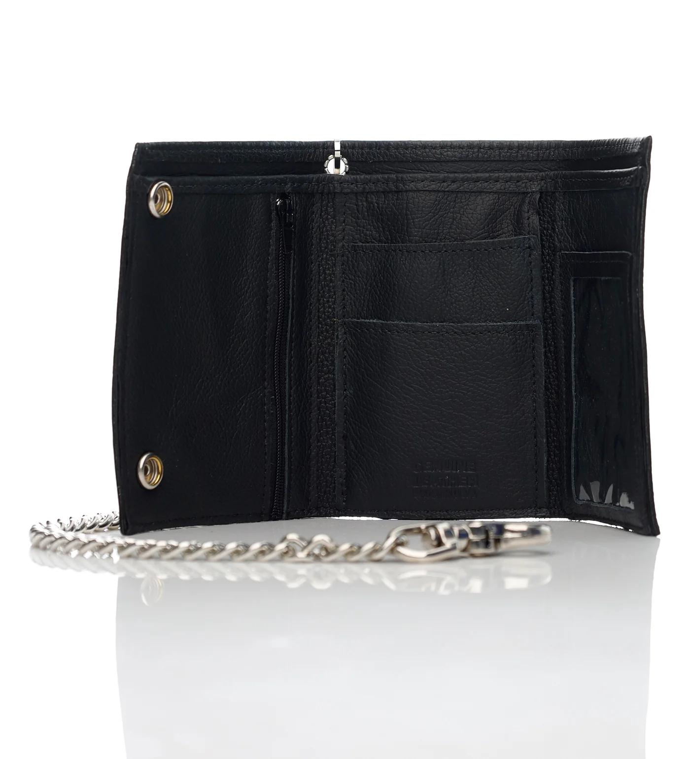 Tri-Fold XL Soft Wallet W/Chain TC817, Black - Image 2