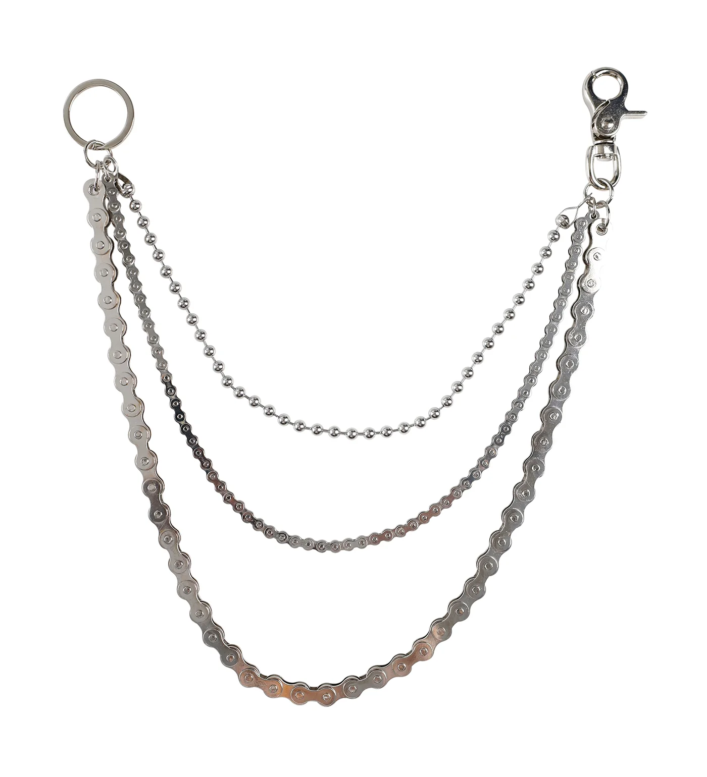 Triple Beaded And Bike Wallet Chain, Silver