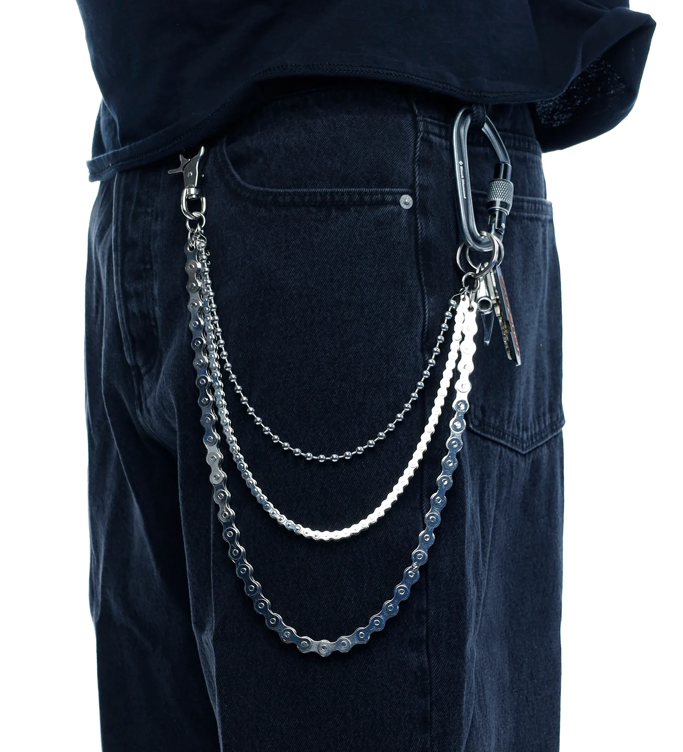 Triple Beaded And Bike Wallet Chain, Silver - Image 2