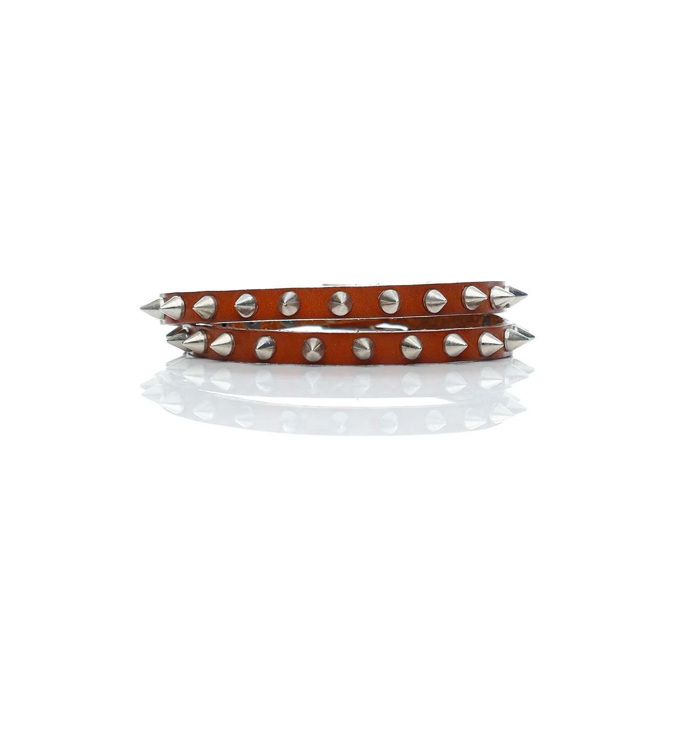 Triple Loop Mini Spikes, Brown Leather