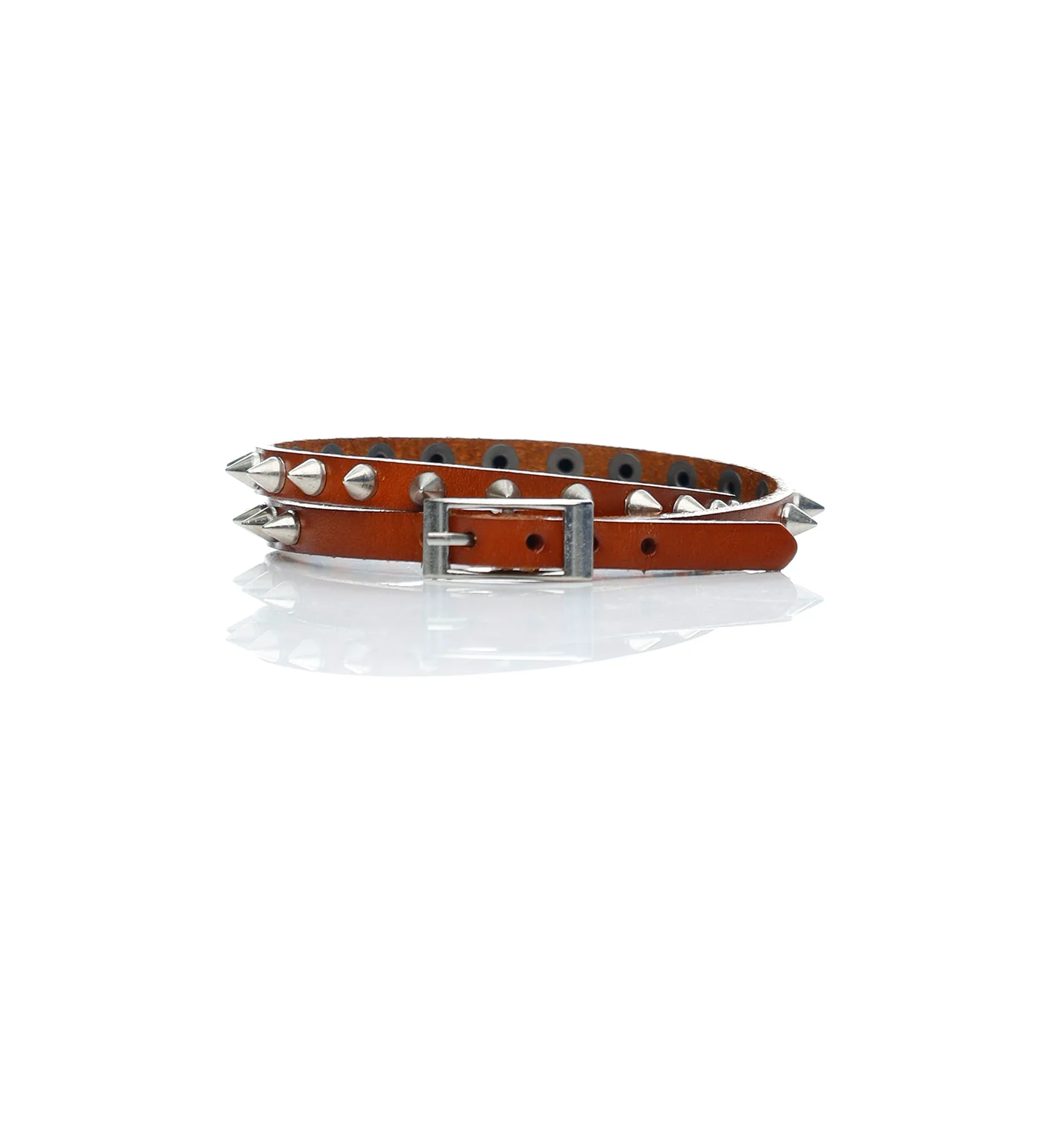 Triple Loop Mini Spikes, Brown Leather - Image 2