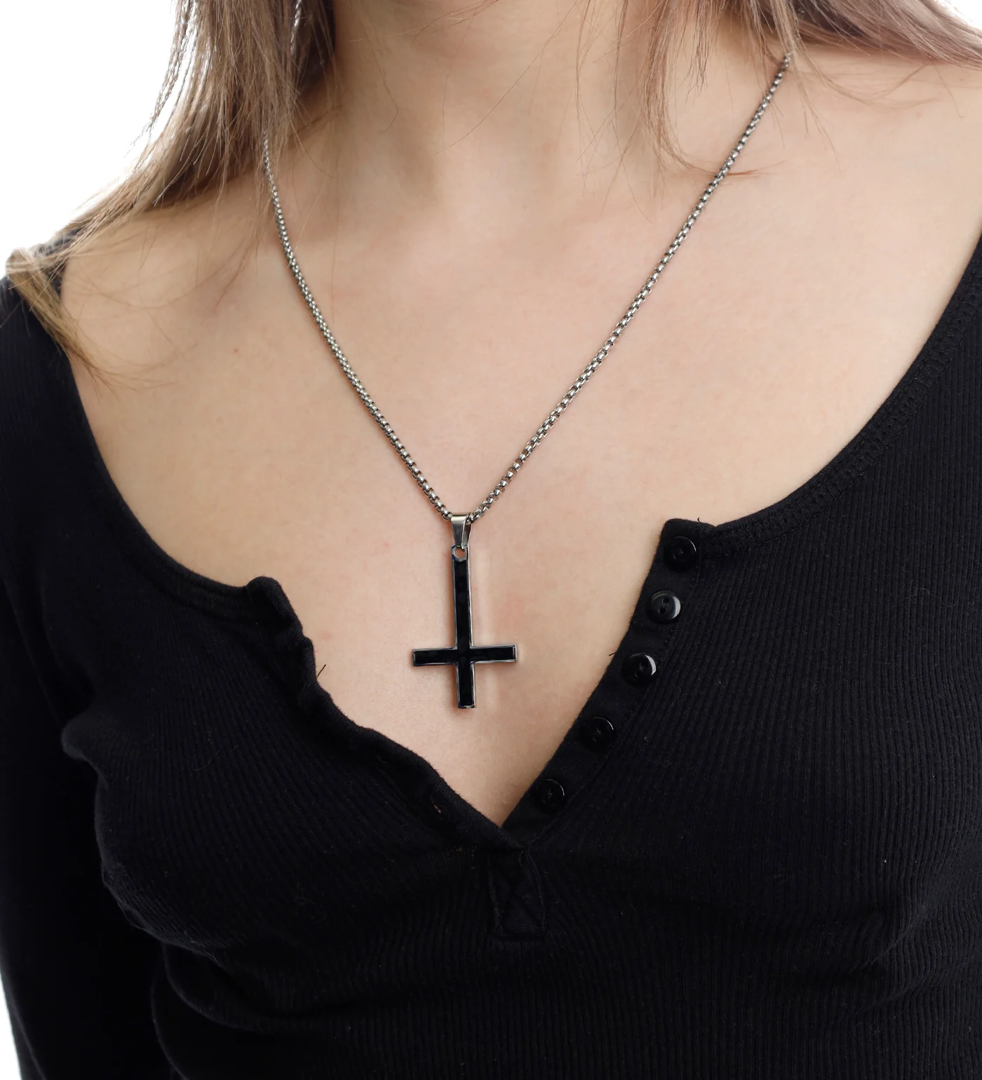 Upside Down Stainless Cross, Black/Silver (2B) - Image 4