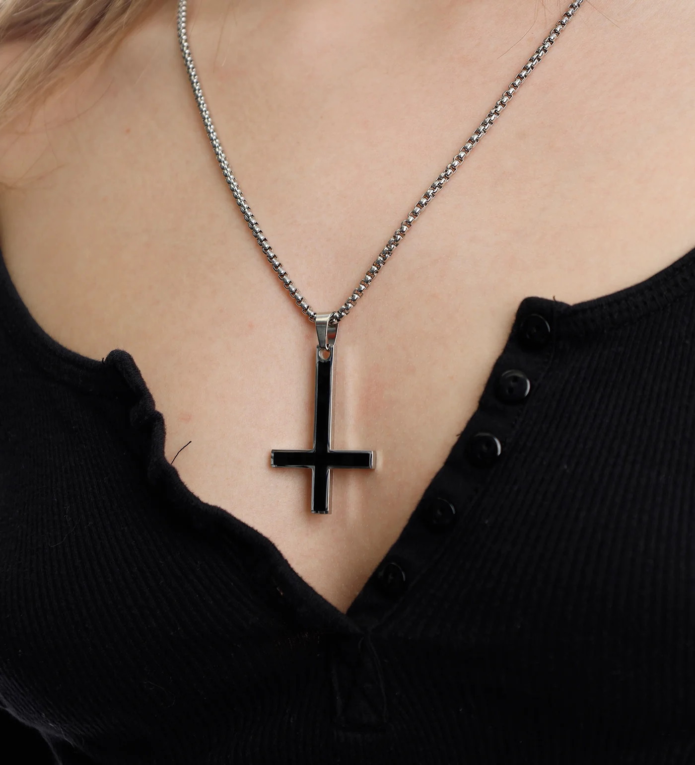 Upside Down Stainless Cross, Black/Silver (2B) - Image 5
