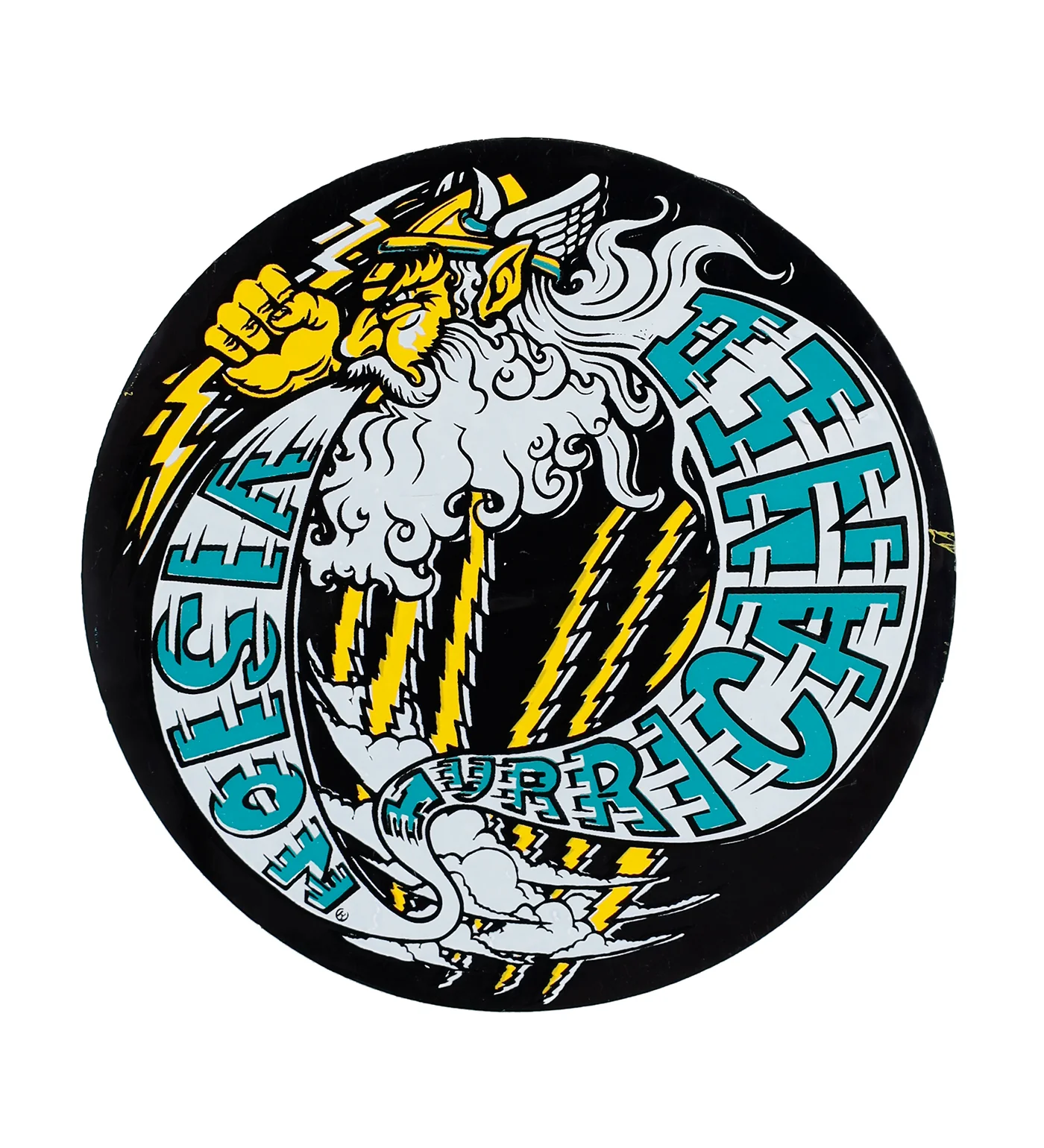 Vintage 1980's Sticker - Hurricane, Black/Turquoise/Transparent