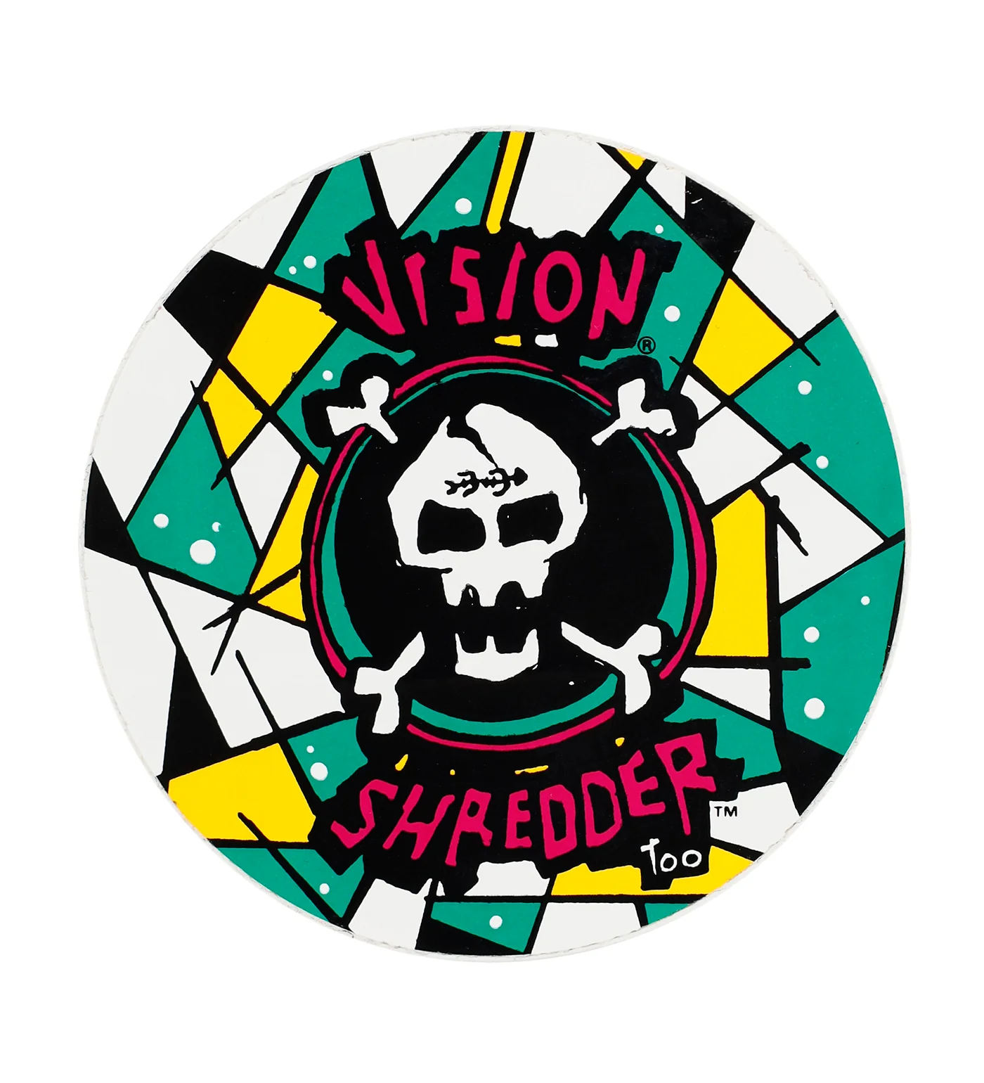Vintage 1980's Sticker - Shredder Too, White/Burgundy/Green