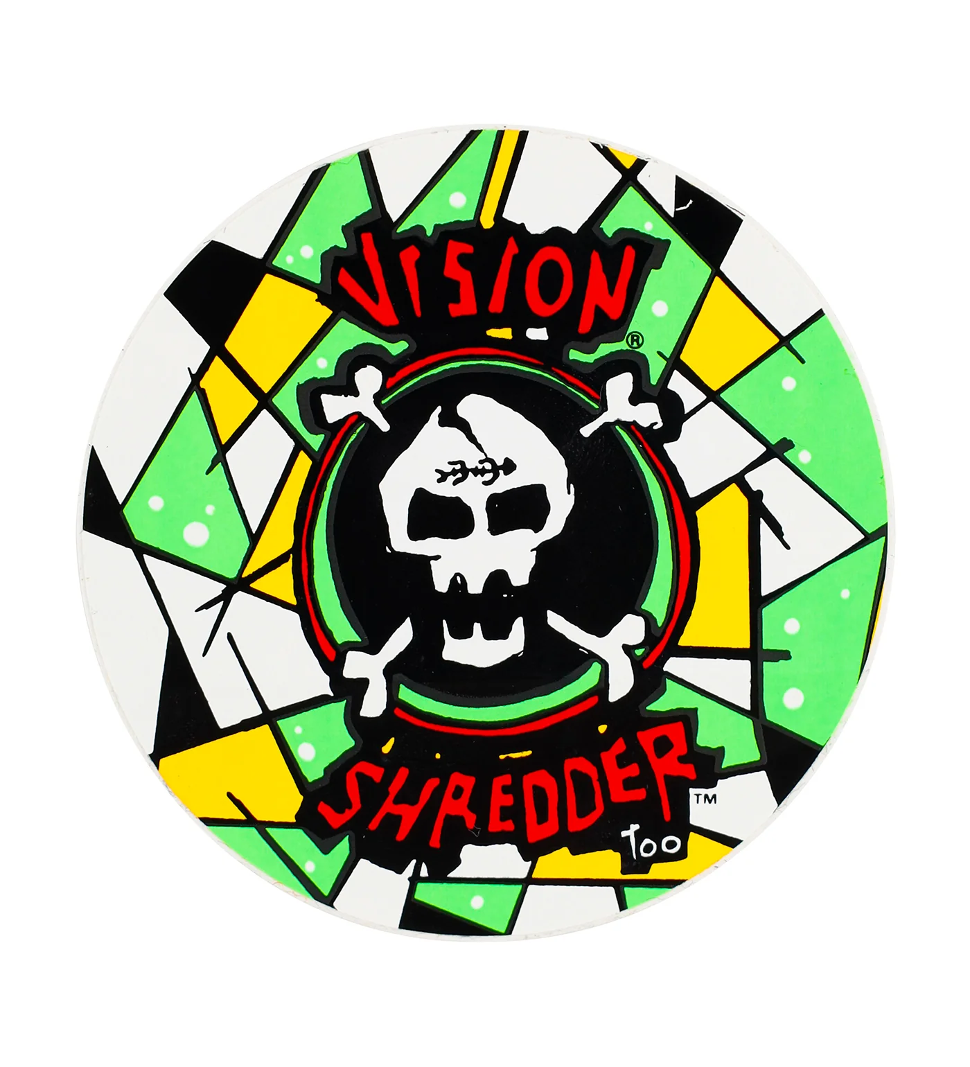 Vintage 1980's Sticker - Shredder Too, White/Red/Neon Green
