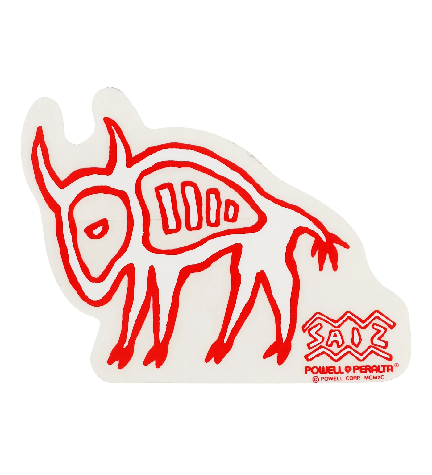 Vintage Sticker - Mayan Animal, Red/White/Transparent