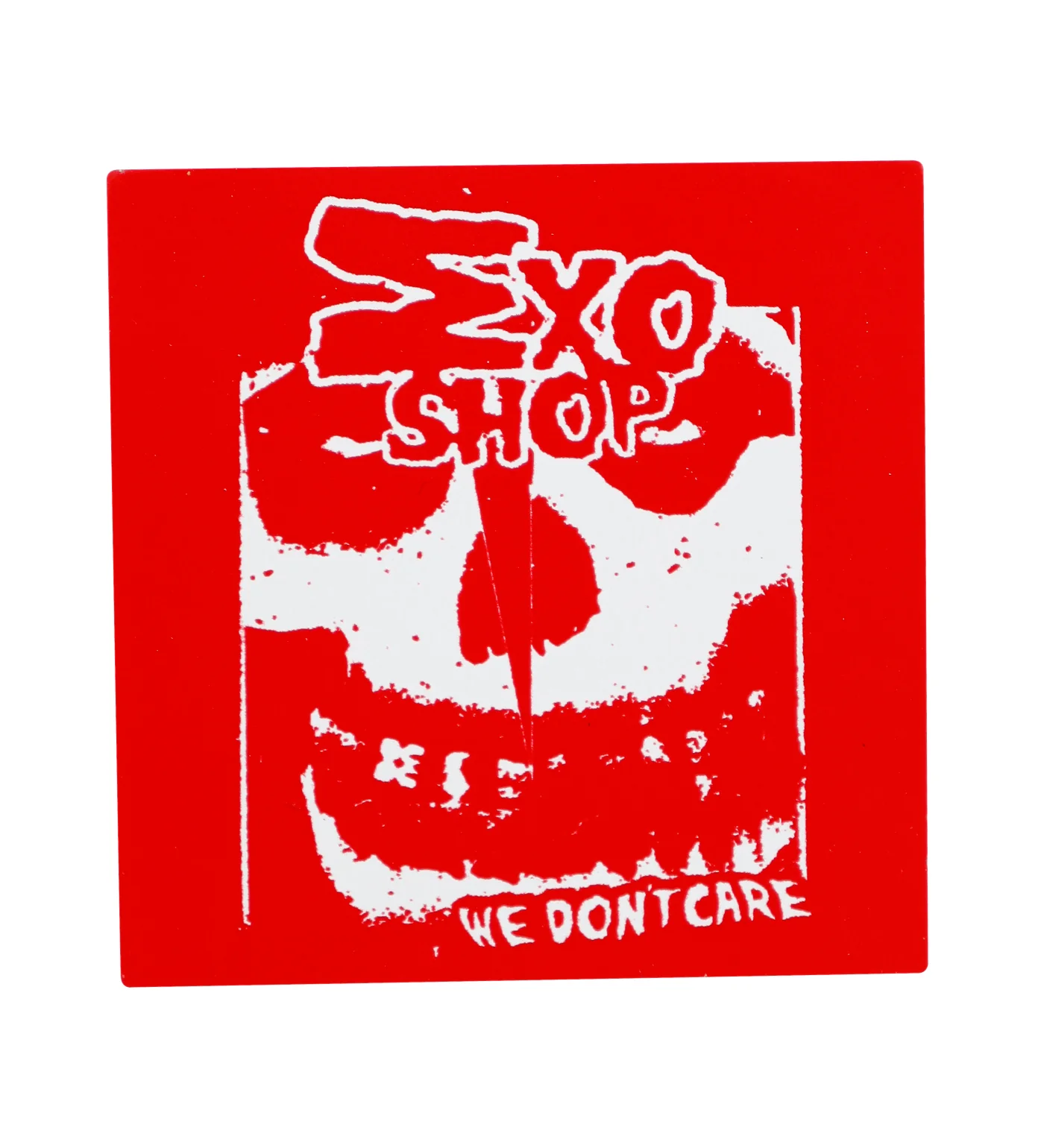 We Don't Care Logo Med, White/Red (I)