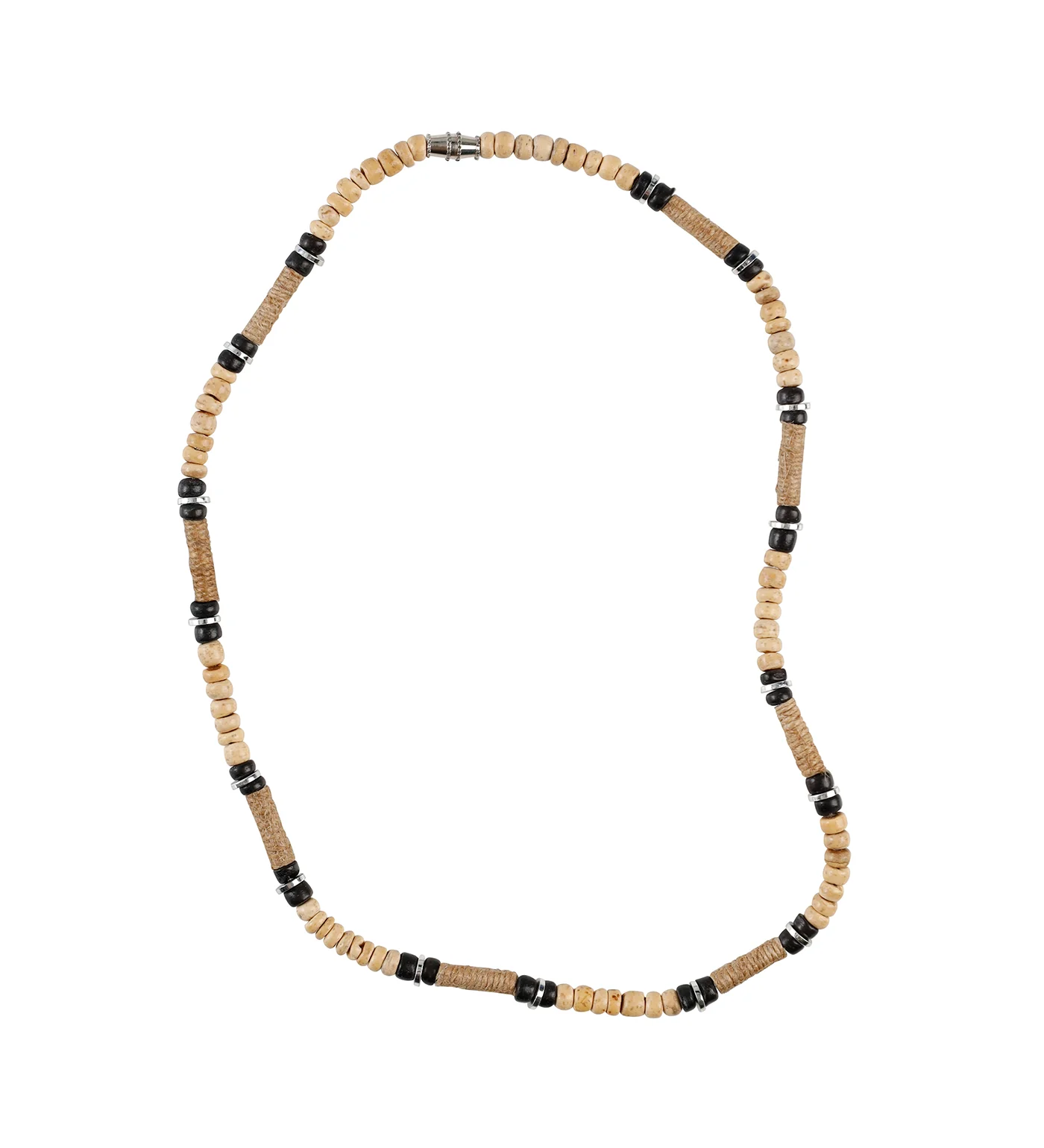 Wooden Beads Necklace, Beige/Black (Y)
