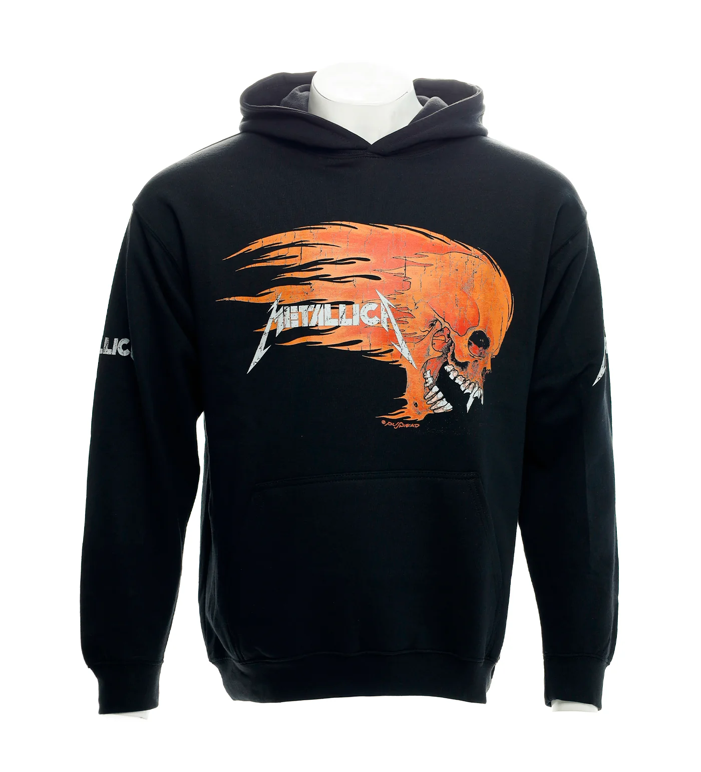 Worn Pushead Flaming Skull, Black